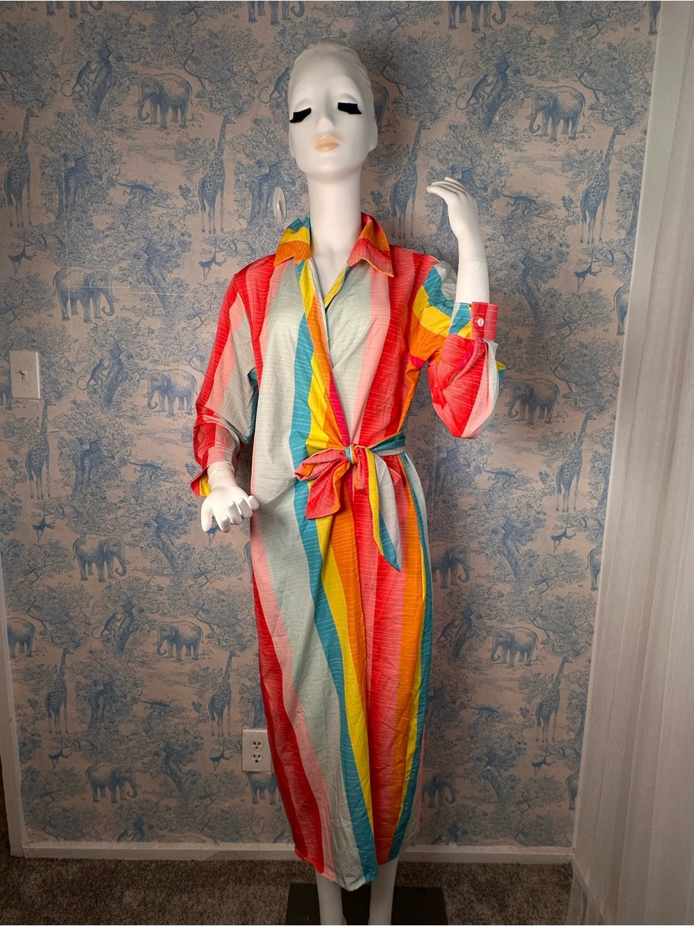 Preppy Multicolor Tie-Waist Maxi Dress - Bright Stripe